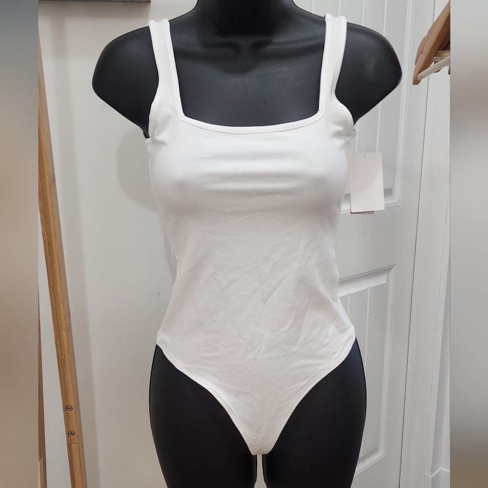 Nordstrom bodysuit, square neckline, size XS, NWT, white.
